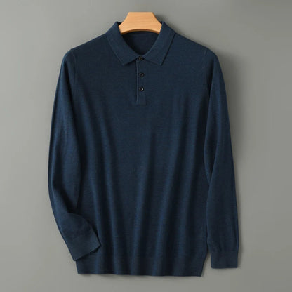 Mænds merino uld sweater polo krave pullover efterår vinter nye cashmere strikket afslappet løs mænds skjorter toppe varm blød