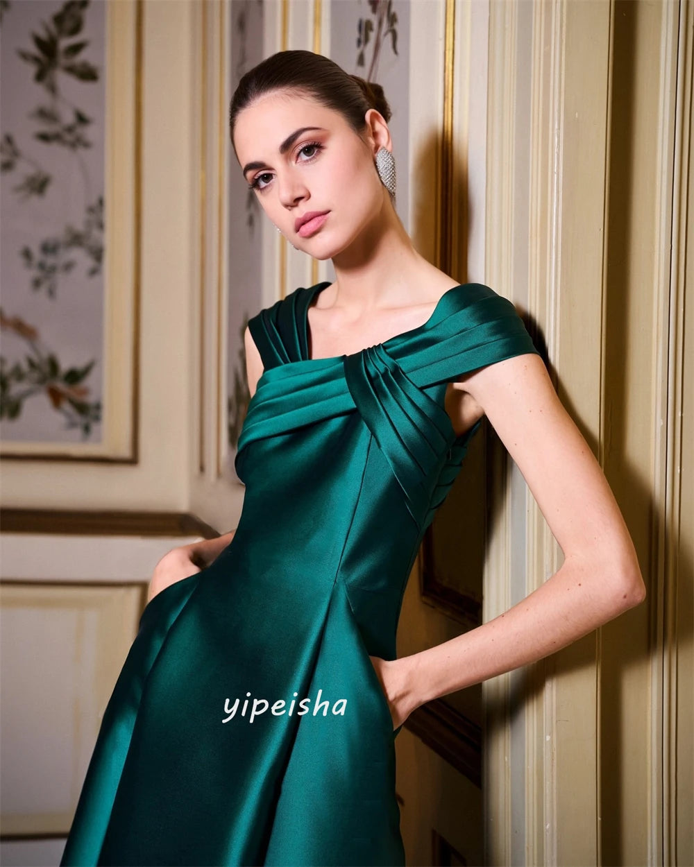 Персонализиран Jiayigong Прост модерен стил Официален вечерен V-Neck A-Line Pleat дължини на пода на пода на повод по поръчки по случая