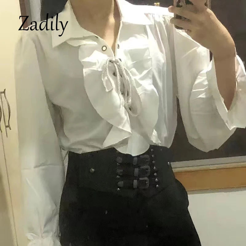 Camicetta vittoriana femminile camicetta gotica rosata girata pirata principe camicia poete