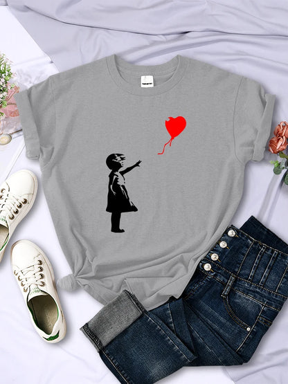 Let’s Fly Love Balloons estampados Camiseta para mujer Softación suave transpirable Manija corta Hip Hop Tendencia Tops ropa de camiseta femenina casual