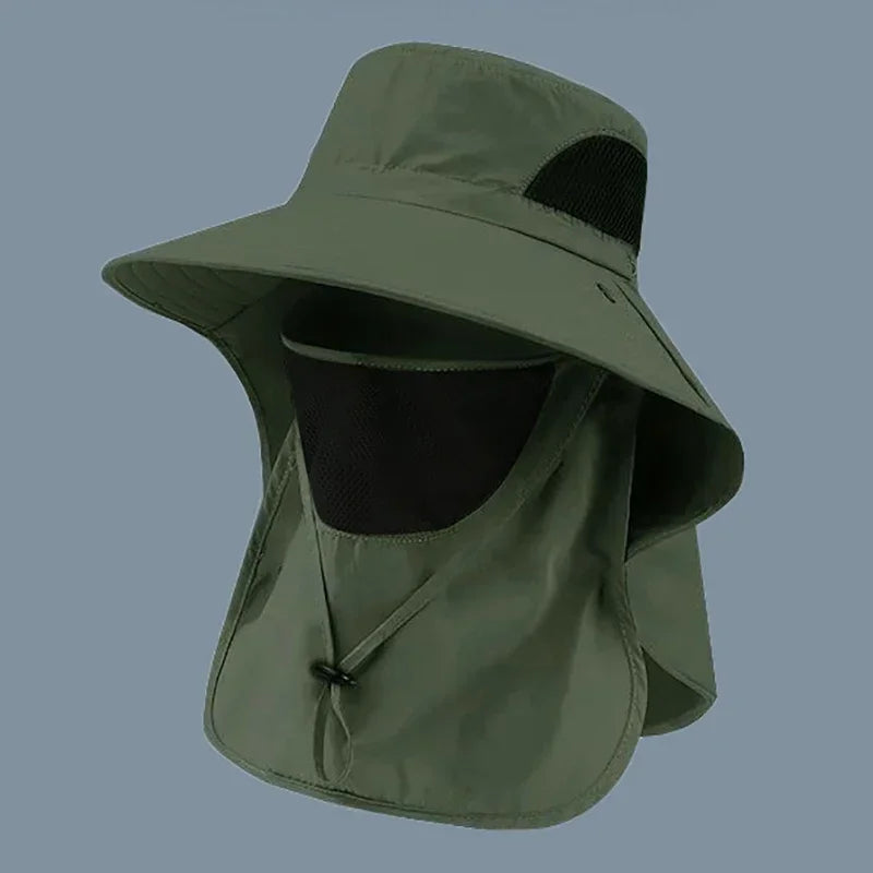 New Wide Brim Sun Cap with Neck Flap for Men Women Adjustable Outdoor 50+UPF Protection Safari Cap Hiking Fishing Breathable Hat