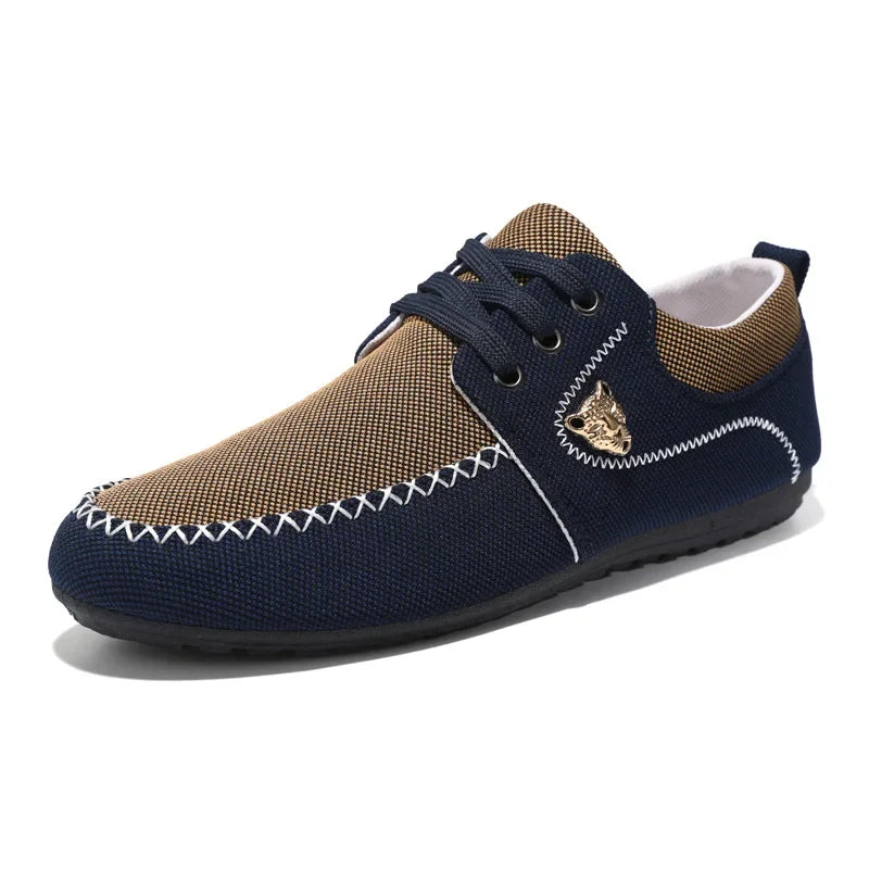Men's Casual Flat Shoes Breathable Comfortable Men's Canvas Shoes Luxury Brand Loafers Lightweight Metal Decoration Men Sneakers