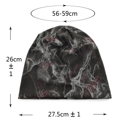 Unisex Chinese-Style Marbled Print Beanie Hat Men Women Loose Style Slouchy Bonntet Cap Spring Autumn Outdoor Casual Sport Hats