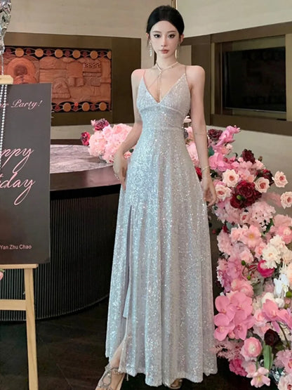 Femei fără spate sexy despărțit midi rochie de vară spaghetti curea subțire de seară slim rochii de naștere rochii de naștere feminin robe lungi