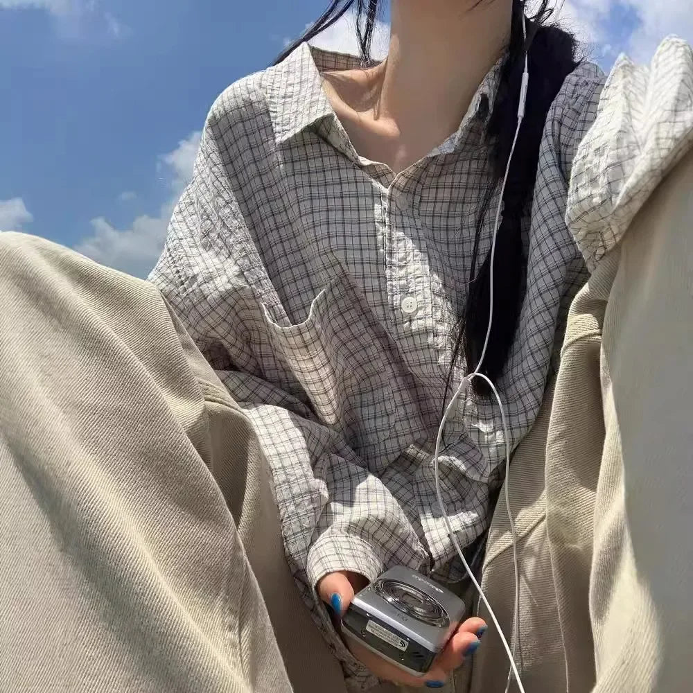 In-Stock Plaid Sun Protection Shirt Women's Loose-Fit 2024 Summer New Style Men's Blouse Cotton Fabric China Mainland Origin