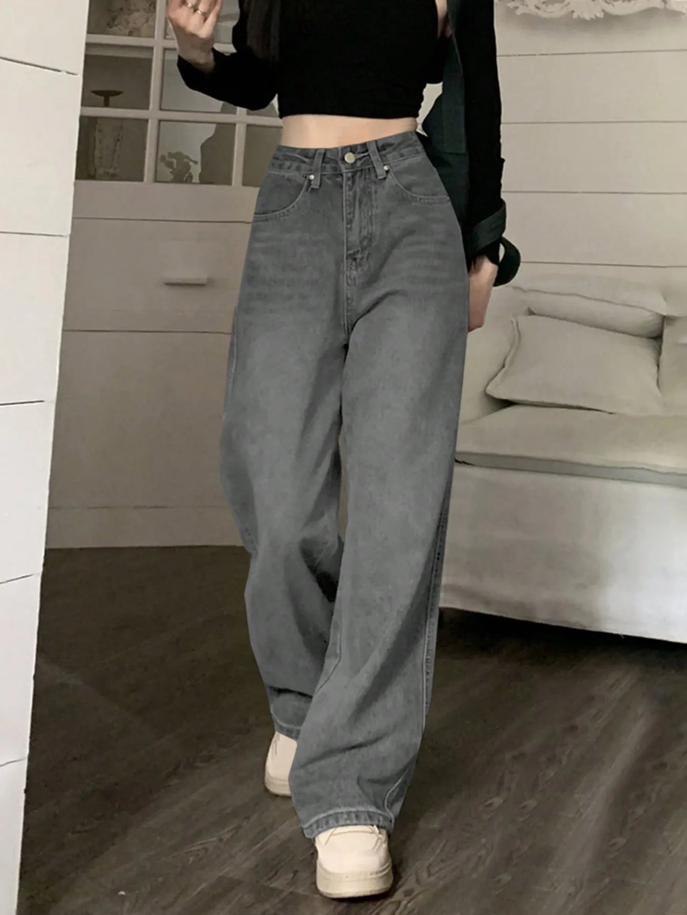 「MD」2024 New Retro Jeans Women Irregular High Waist Slimming Wide Leg Mop Long Pants Fashion
