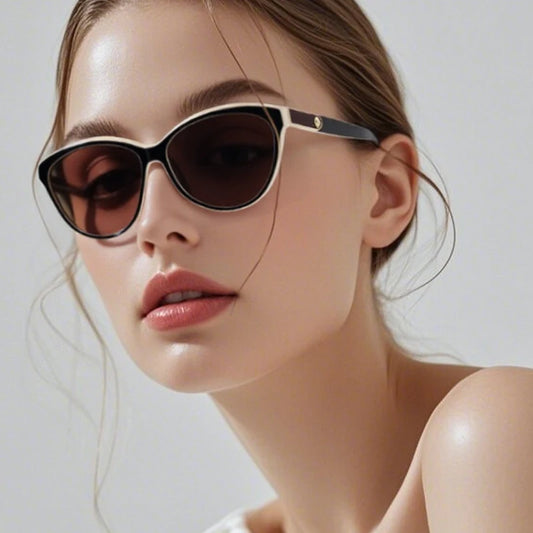 VABBON New Sunglasses For Women's Trendy Round Face Personality Inlaid Leather Polarized Sunglasses Retro Uv Protection 8632