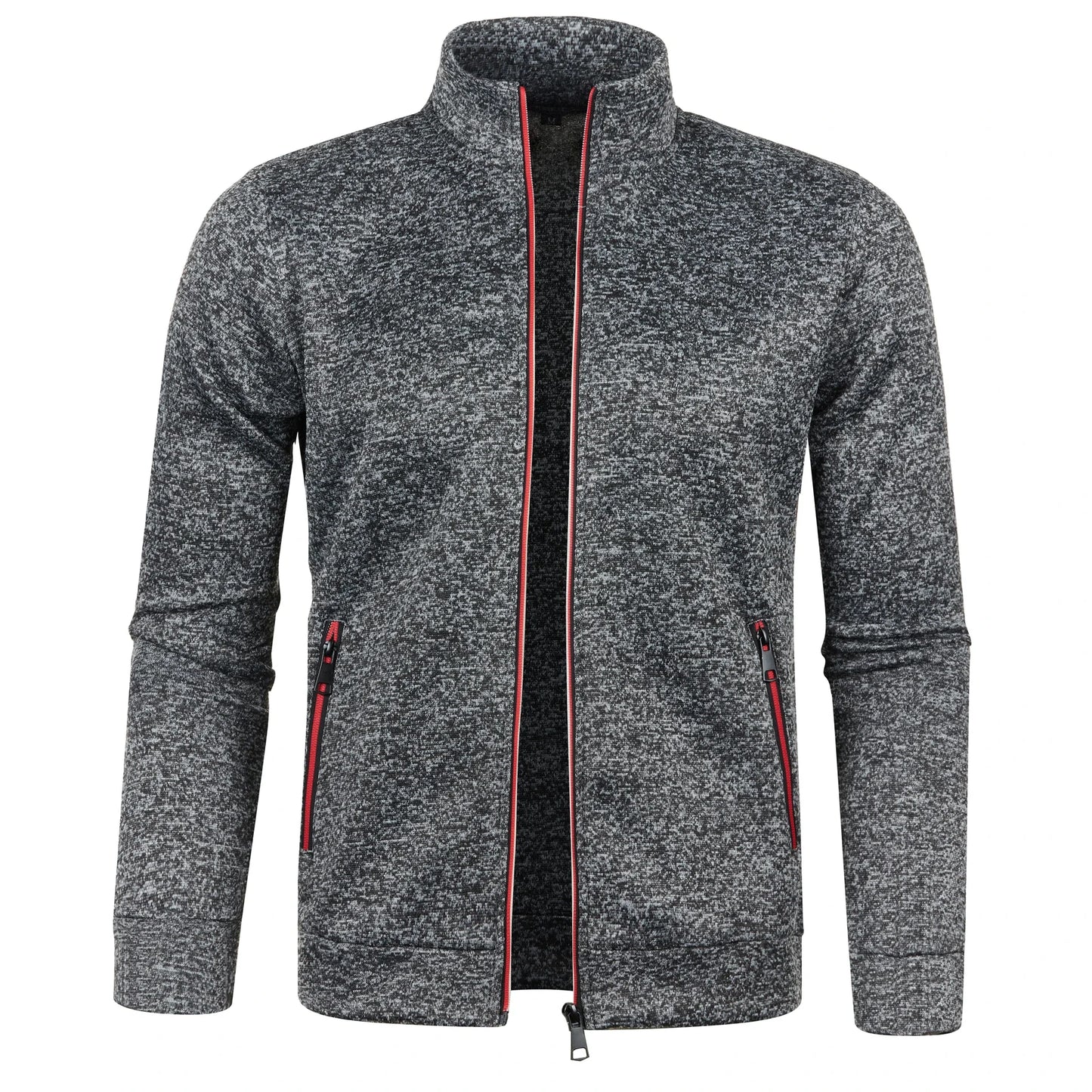 Autumn and Winter Men's New Long Zipper Color Block Sweater Sleeves Thin Plush Sweater Jacket Casual Slim Fit Comfortable Coat