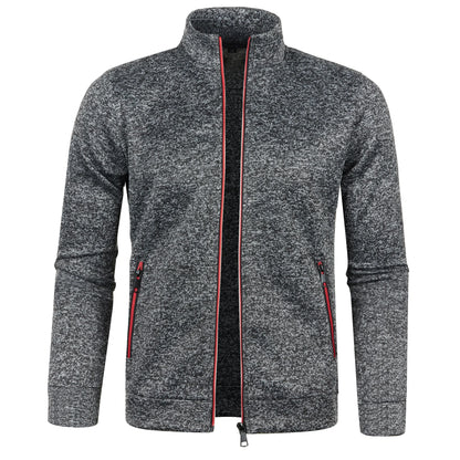 Autumn and Winter Men's New Long Zipper Color Block Sweater Sleeves Thin Plush Sweater Jacket Casual Slim Fit Comfortable Coat