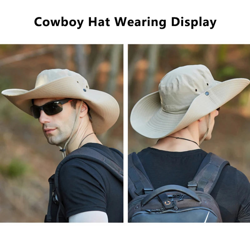 Men's Waterproof Fabric Mountaineering Hat Male Anti-UV Sun Hats Outdoor Fishing Cap Wide Brim Caps Bucket Hat Boonie Hat Gorros