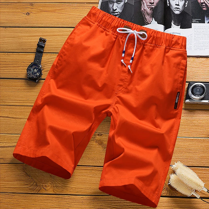6XL White Shorts Men Summer Cotton Knee Length Shorts Bermudas Korean Fashion Elastic Waist Drawstring Short Pants