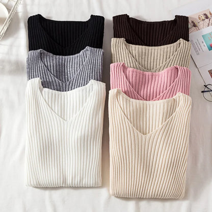 Herfst Winter Women Sweaters Casual gebreide lange mouw gebreide V Neck Lover Sweater Femme Fundamentele massieve jersey Tops Mode kleding