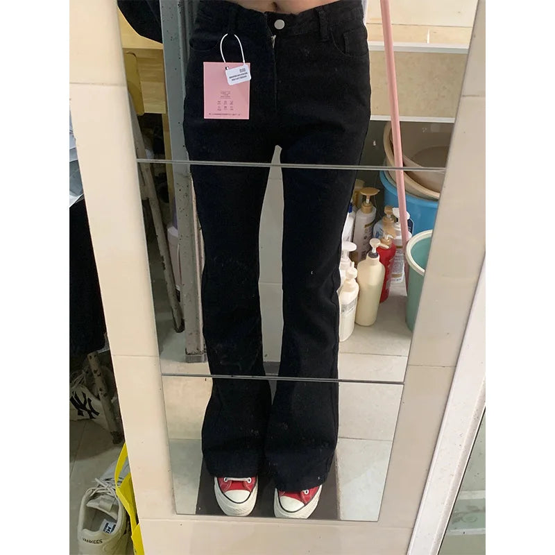 Bla Fce Lined High Waist Denim Jeans Women's Autumn Winter New Sle American Sle Slimming Small Size  Hoof Pants
