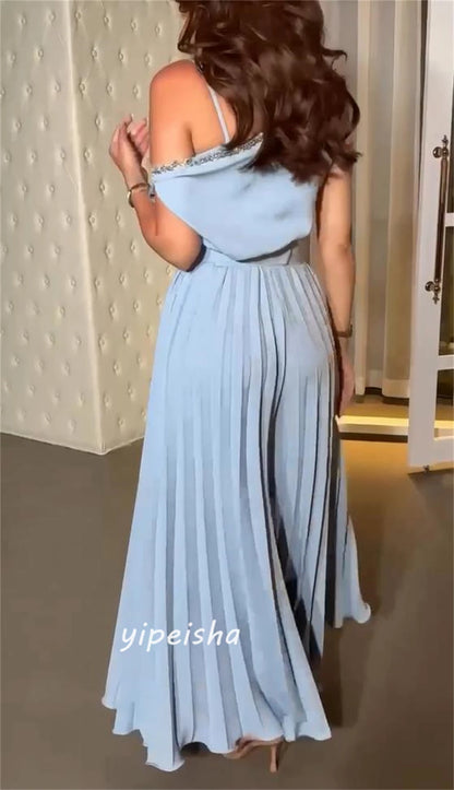 Customized Jiyigongs Perlen drapierte Abend A-Line One-Shoulder-maßgeschneiderte Gelegenheitskleid lange Kleider