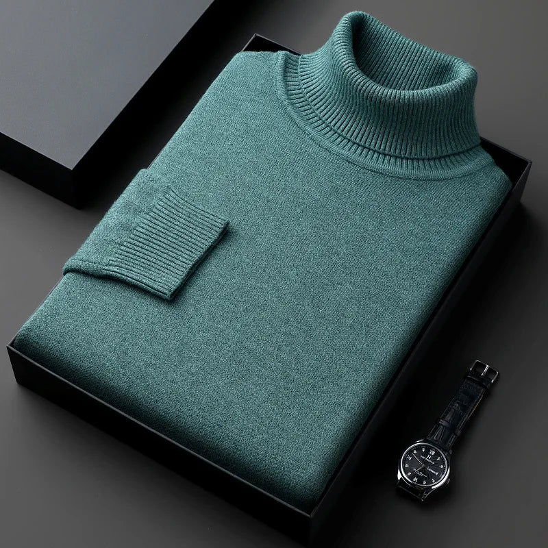 Autumn Winter Knit Turtleneck Sweatwear Men Color sólida Anti-pilão Pullovers de gola alta de malha moda Moda Slim Fit Sweatwear Man