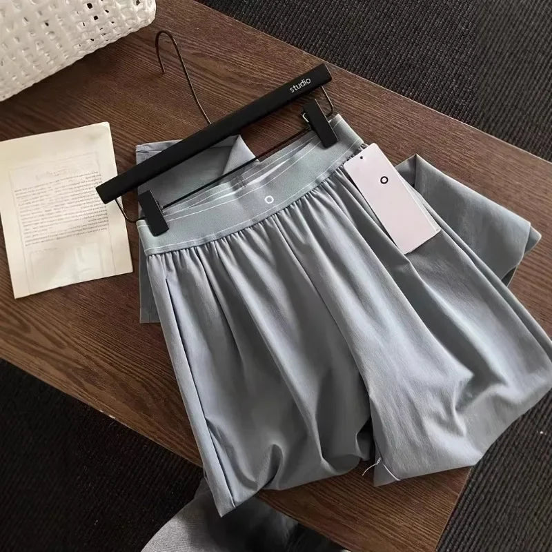 High Waist Elastic American Style Casual Sports Pants 2025 New Solid Color Fashion High Street Summer Straight Trousers