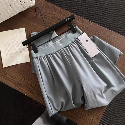 High Waist Elastic American Style Casual Sports Pants 2025 New Solid Color Fashion High Street Summer Straight Trousers
