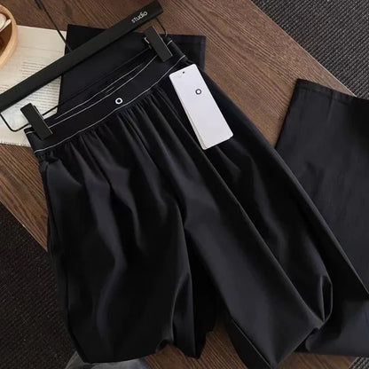 High Waist Elastic American Style Casual Sports Pants 2025 New Solid Color Fashion High Street Summer Straight Trousers