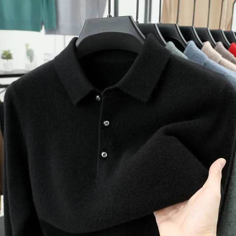 Älykäs rento syksyn talvipaita miehet Solid Lapel Button Simplicity Muoti Ylellinen pitkähihainen pullovers -neulotut topit
