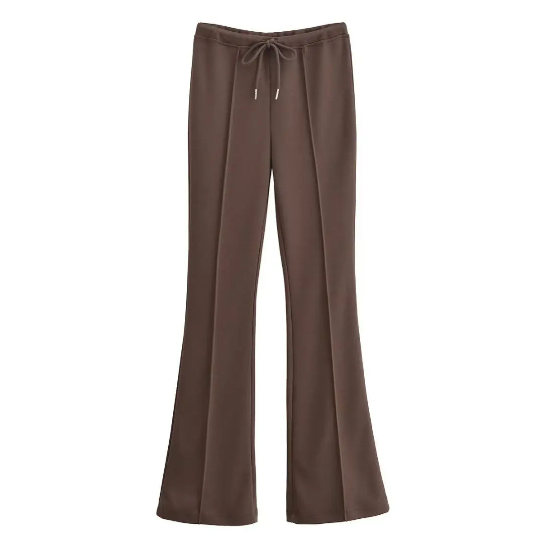 Women's Hooded Zip Up Cropped Jacket and Drawstring Flared Pants Set Cozy and Stylish for Daily and Sporty Looks