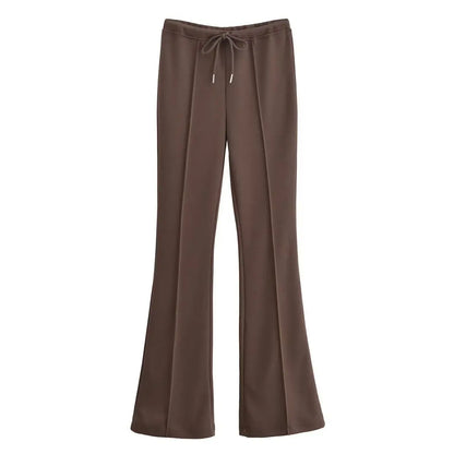 Women's Hooded Zip Up Cropped Jacket and Drawstring Flared Pants Set Cozy and Stylish for Daily and Sporty Looks