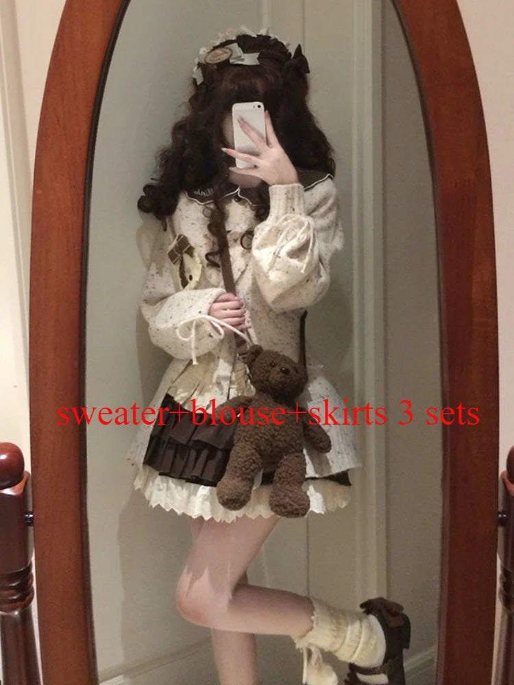 Doce Lolita Cardigans Mulheres Y2K Sweater Hollow Out suéter de bandagem Kawaii Pocket Pocket 2025 Japonês Casual Streetwear Tops JK Tops