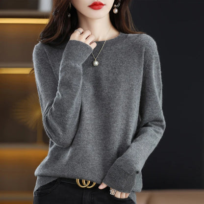 100% pure wool cashmere sweater women's O-neck pullover casual knitted coat autumn and winter women's coat basic 18 colors