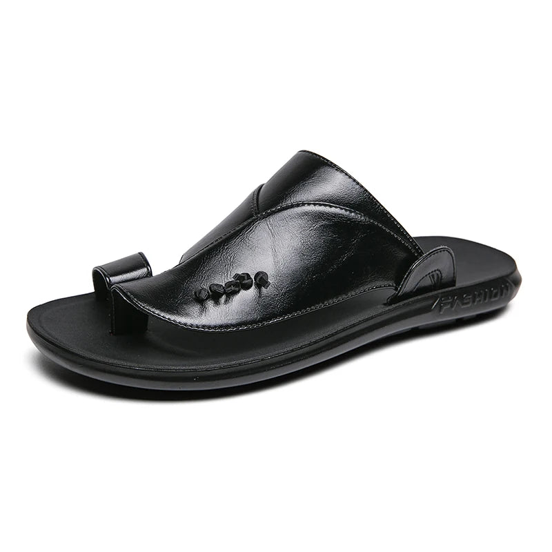 Summer Business Men's Leather Sandals Soft Comfortable Non-Slip Slippers Flip Flops Formal Outdoor Beach Shoes Platform Casual