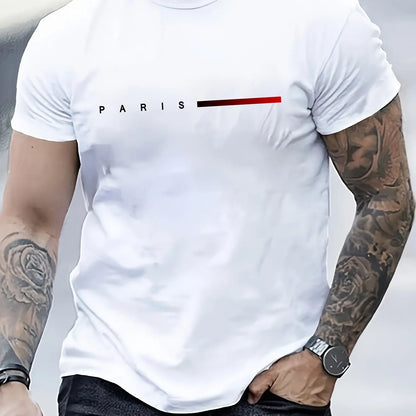 Men's 100% Cotton Summer Loose Paris Creative Letter Impresión Casual Slim Fit Red Lim Camiseta Camiseta de manga corta Top