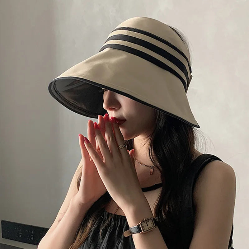 Elegant Summer Sun Hats For Women Girl Adjustable Wide Brim Uv Protection Beach Hat Breathable Foldable Panama Cap Ponytail Caps