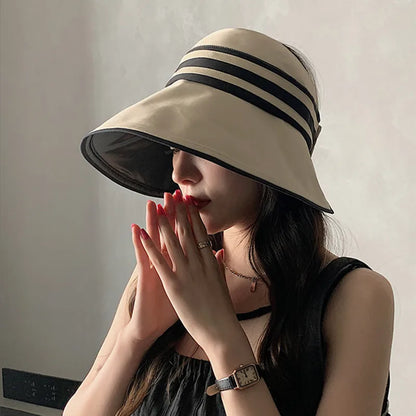 Elegant Summer Sun Hats For Women Girl Adjustable Wide Brim Uv Protection Beach Hat Breathable Foldable Panama Cap Ponytail Caps