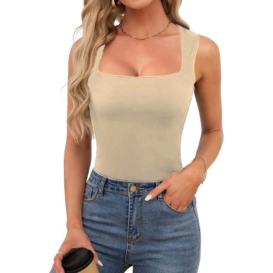 Kynþokkafull slimming t-shirts fyrir konur tísku ferningur háls ermalaus toppar harajuku skriðdreka kona föt frjálslegur toppur teigur götufatnaður