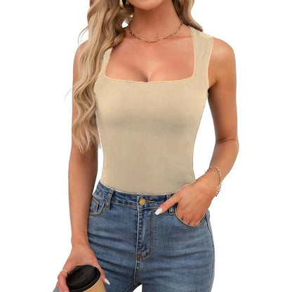 Kynþokkafull slimming t-shirts fyrir konur tísku ferningur háls ermalaus toppar harajuku skriðdreka kona föt frjálslegur toppur teigur götufatnaður