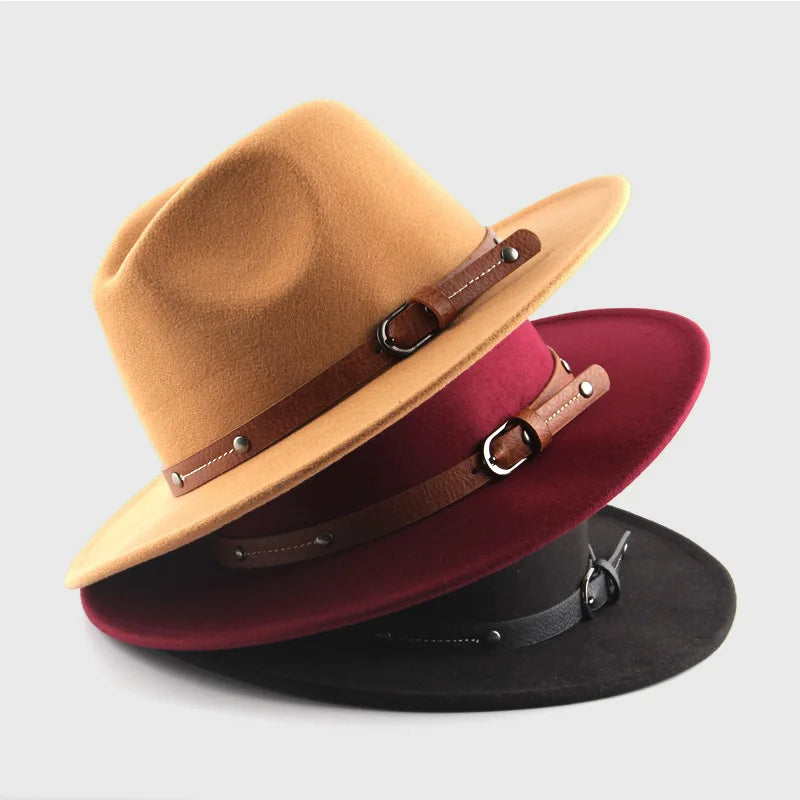 NEWWool Fedora Hat For Women Men Winter Autumn Fashion Church Jazz Hats Viking British Flat Brim Felt Hat Outdoor Casual Fedoras