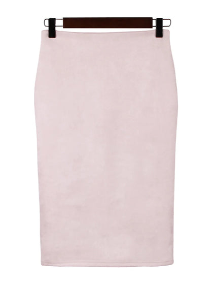 Sexy Multi Color Suede Midi Pencil Skirt Women 2024 Fashion Elastic High Waist Office Lady Bodycon Skirts Saias