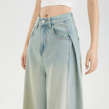 Summer Lyocell Thin Woman Jeans High Waist Wide Leg Denim Clothing Design Sense Comfort Straight Pant Retro Blue Casual Trousers