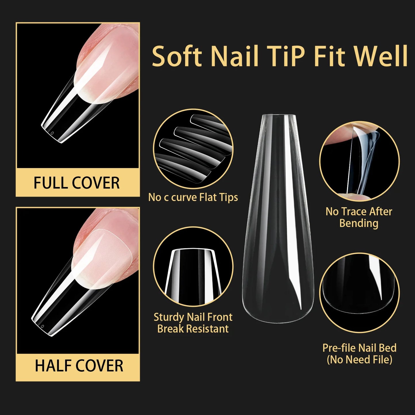 120/140pcs Almond Stiletto False Nail Tips Clear Soft Fake Nails Extension For Home DIY Nail Salon Manicure Press On Nails