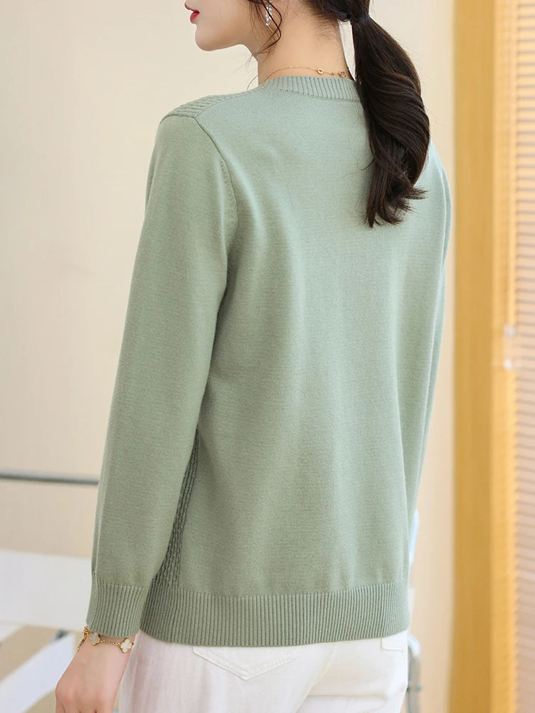 YISU College style Women Sweater O-Neck Knitted pullove long sleeves Female soft Jumper Casual solid color Women clothing