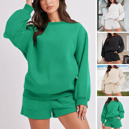 Winter Two Piece Set Women Tracksuit Overdimensionerad kostym 2023 Autumn Shorts Suits Female Sweatshirt Solid Sports Hoodie Sportwear