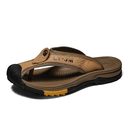 Ósvikinn kú leðurskór karlar sandalar flip flops karlkyns