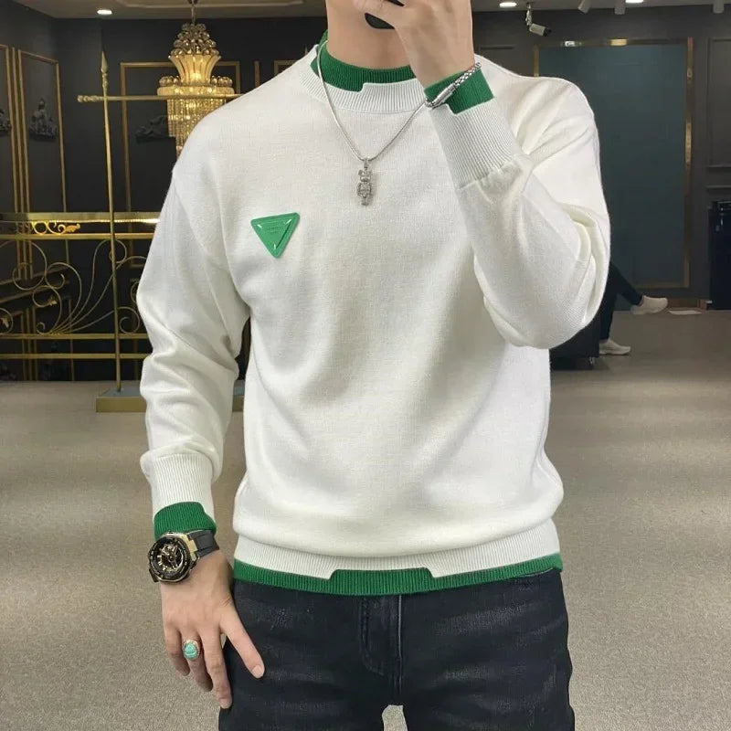 Pull d'automne / hiver Casual Men's Pull à manches longues Pauche de mode Contrast Contrasse Coup Sweat Sweetwear Streetwear Men Vêtements M-4XL