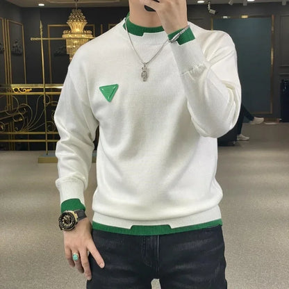 Pull d'automne / hiver Casual Men's Pull à manches longues Pauche de mode Contrast Contrasse Coup Sweat Sweetwear Streetwear Men Vêtements M-4XL