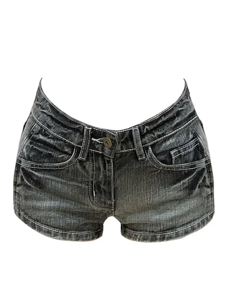Ženy Y2K Summer Streetwear Gyaru Vintage Coquette Denim Mini Acubi Cowboy Shortů