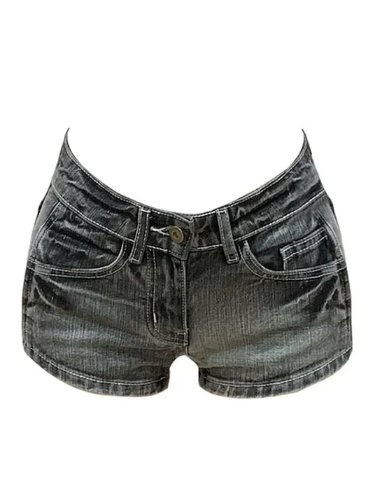 Women Y2K Summer Streetwear Gyaru Vintage Coquette Denim Mini Acubi Cowboy Shorts Button Low Rise Short Pants 2000s Alt Clothes