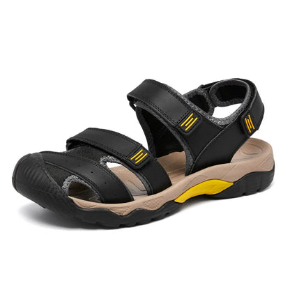 Summer Genuine Leather Men's Sandals Classic Breathable Slip-On Sandals Men Outdoor Casual Beach Sandals Sneakers Plus Size 48
