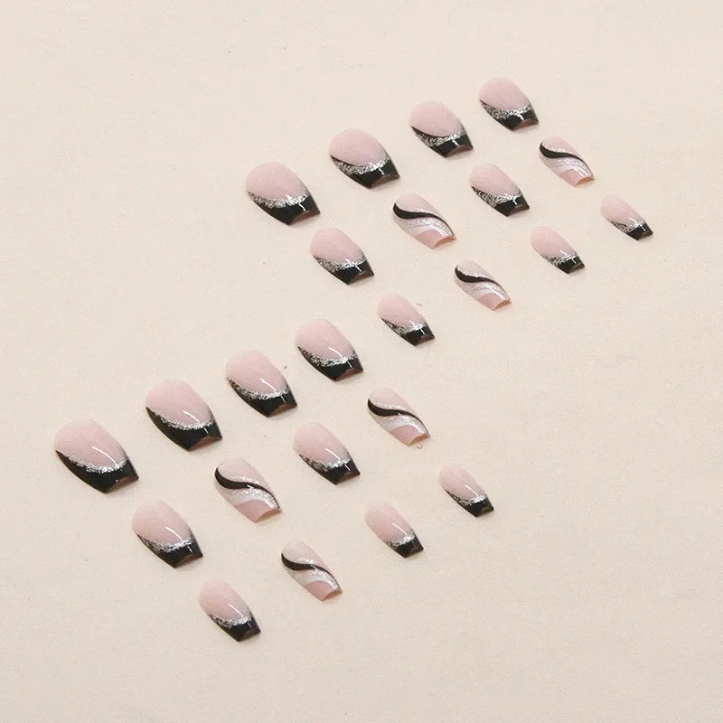 24 PCs Short French Glitter Nails with 1 Jelly Gel and 1 Nail File