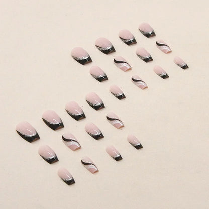 24 PCs Short French Glitter Nails with 1 Jelly Gel and 1 Nail File