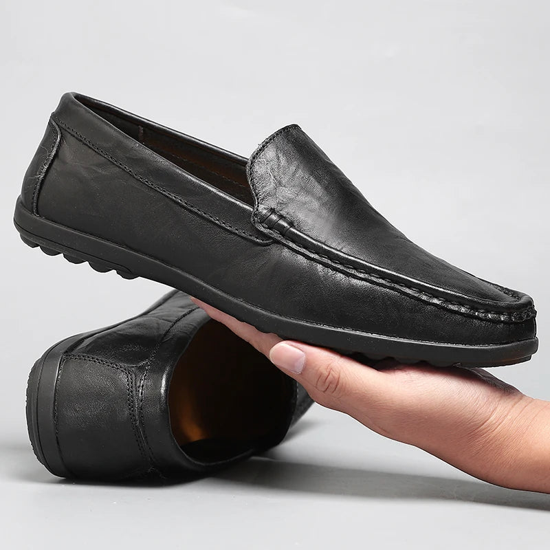Pravá kožená muži boty příležitostné luxusní značky Men Loafers Italské mokasíny prodyšné skluz na muže, který jezdí boty chaussure homme