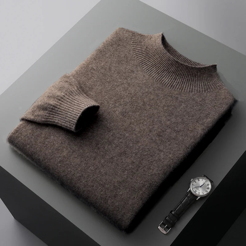 New Men's Fashion Casual Wool Sweater Warm Autumn And Winter Semi-High Neck Knitted Bottoming Shirt