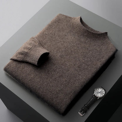 New Men's Fashion Casual Wool Sweater Warm Autumn And Winter Semi-High Neck Knitted Bottoming Shirt
